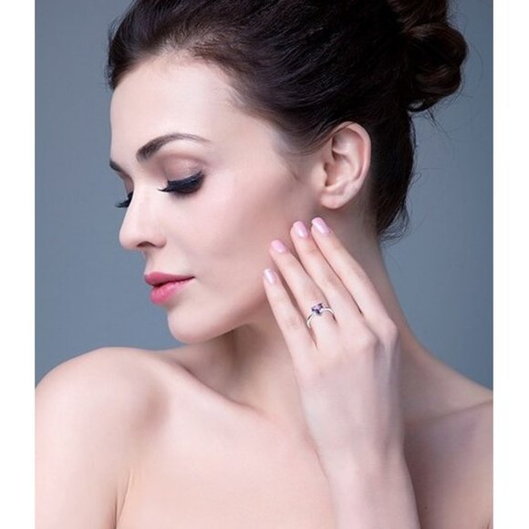 1.20 ct Trillion AMETHYST Solitaire Silver Ring 8 - Picture 6 of 11